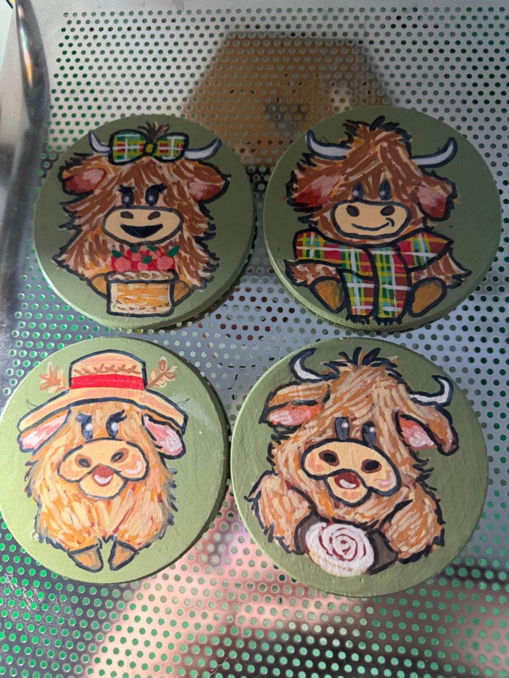 Hand painted Highland cow coaster set